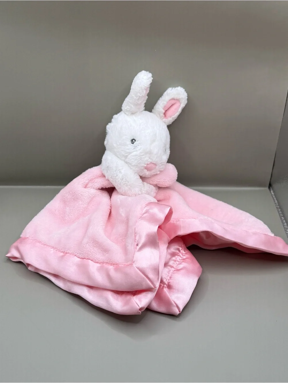 Carters Bunny Baby Lovey Security Blanket Soother Plush Satin Trim Pink & White